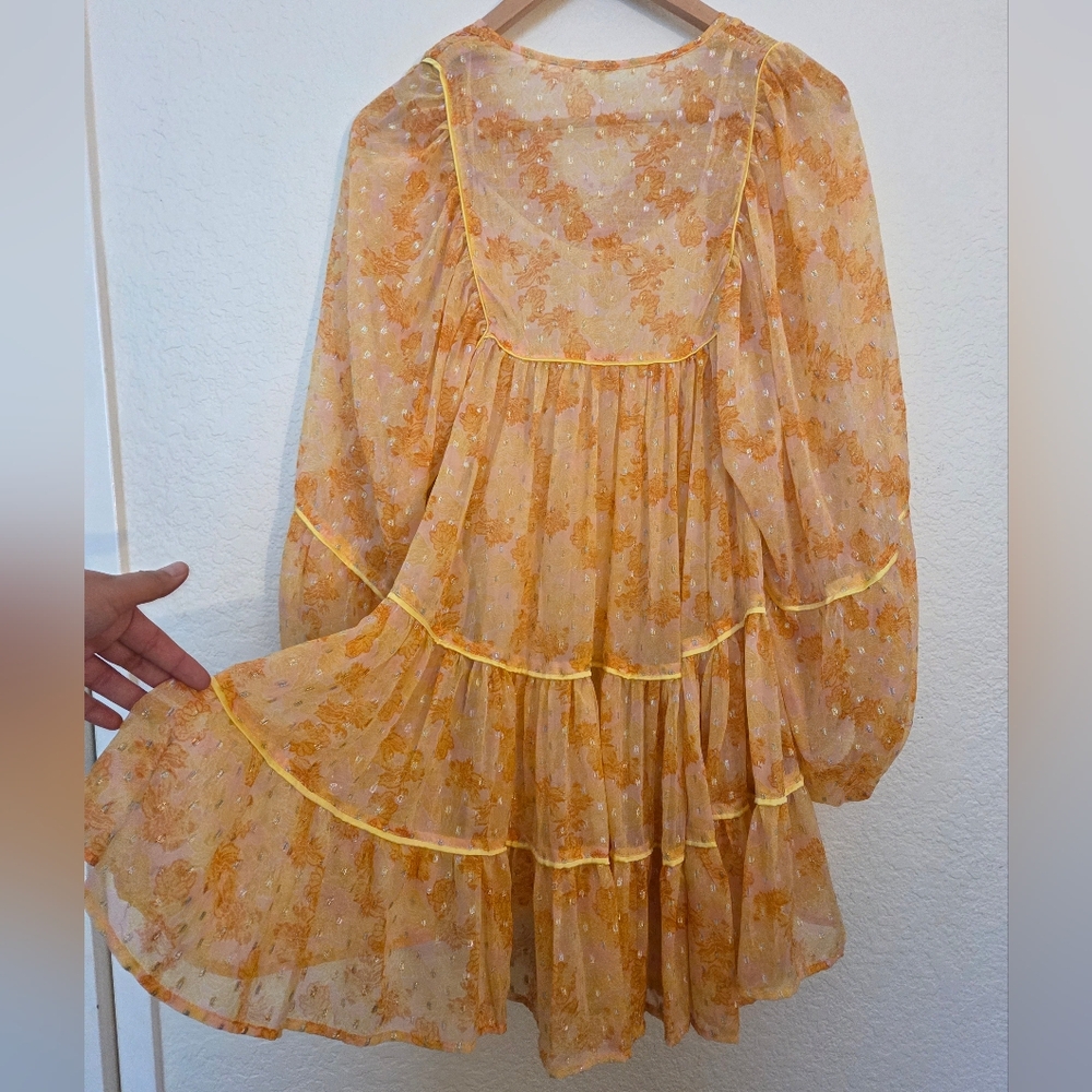 Free People Stevie Sister Mini Dress XS Yellow Combo NWT $128 - Picture 4 of 5